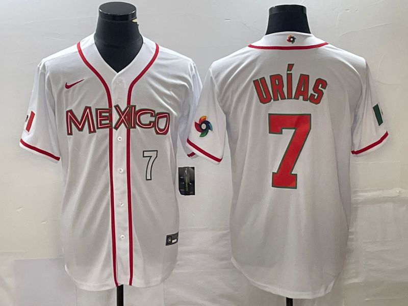 Men 2023 World Cub Mexico 7 Urias White red Nike MLB Jersey5